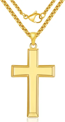 14K Gold Cross Necklace for Men, Cross Pendant with Chain, Religious Faith Jewelry 20 Inch/50 cm