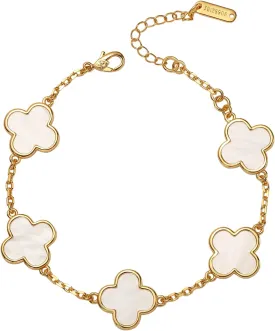 18K Gold Plated Clover Bracelet for Women, Four Leaf Clover Lucky Charm Bracelet, Adjustable Dainty Jewelry Gift for Her, Elegant Gold Fashion Bracelets for Birthday, Anniversary, Mothers Day