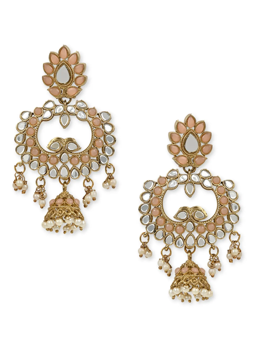 18K Gold Plated Traditional Meenakari Kundan & Stone Studded Chandbali Earrings For Women - Wahe Jewels