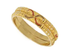22K Multitone Gold Floral Filigree Bangles Set of Two