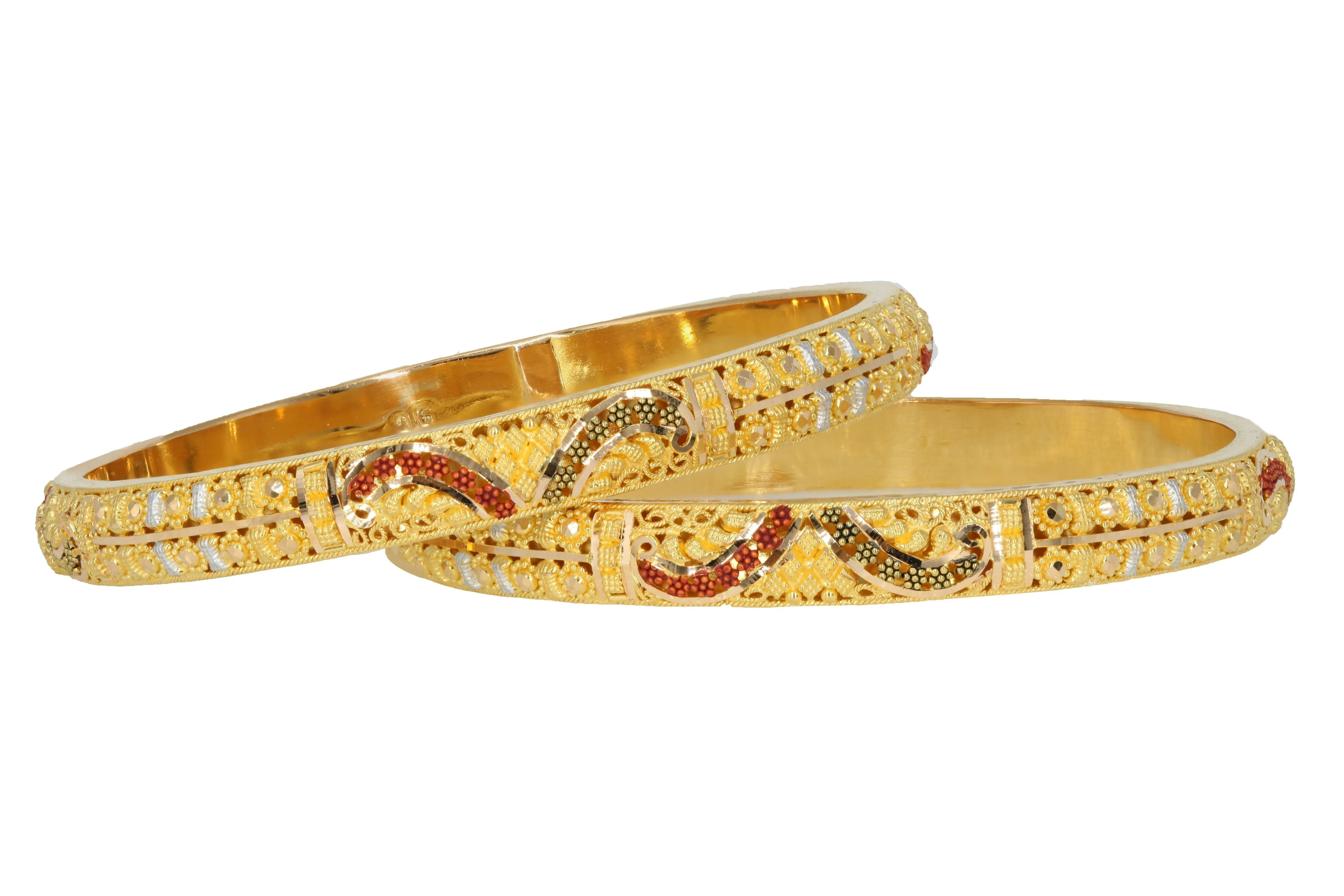22K Multitone Gold Floral Filigree Bangles Set of Two