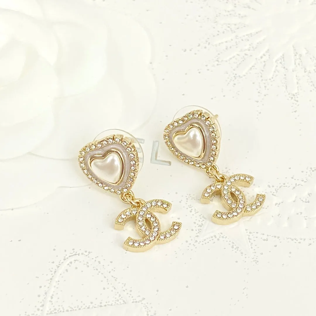 24C Diamond studded White Beimu Love Double C Earrings EHA217