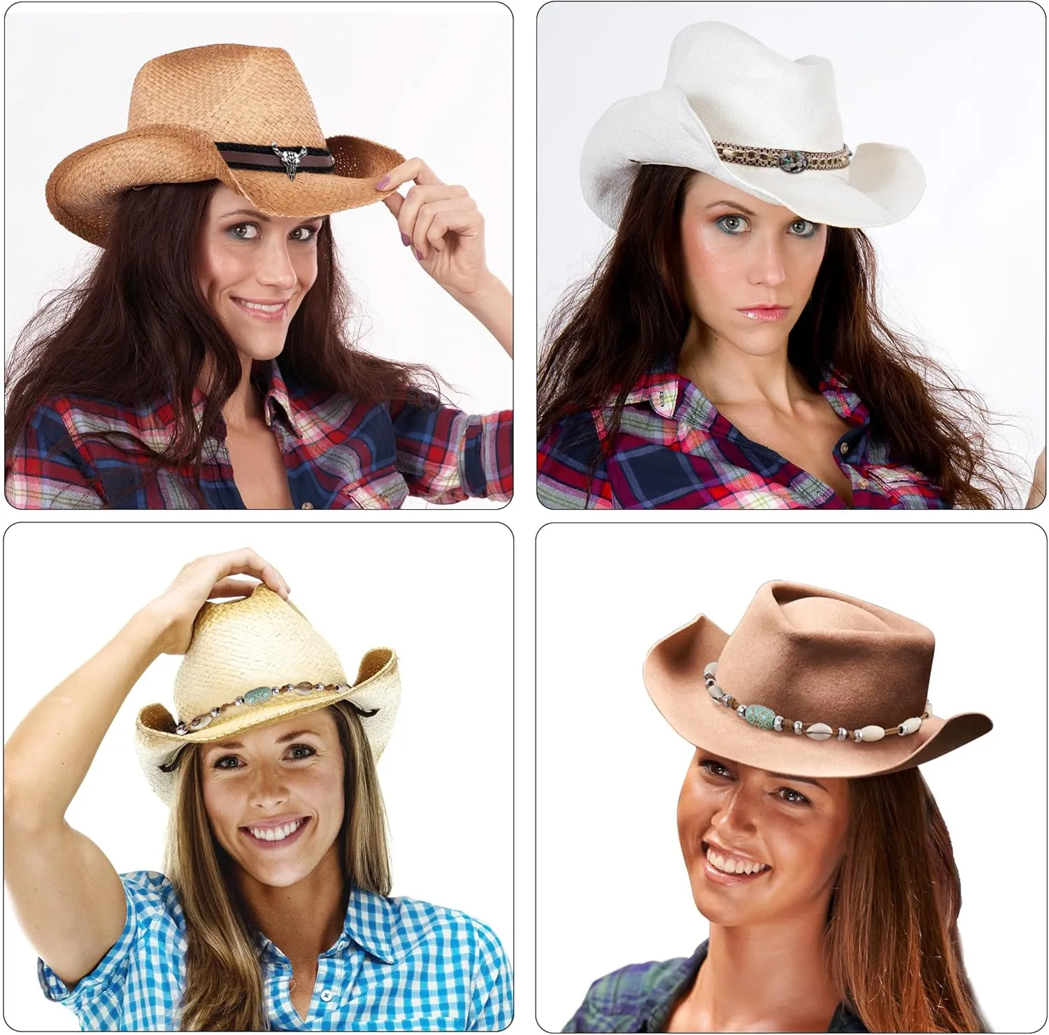 4 Pack Bling Rhinestone Cowboy Hat Bands, Adjustable Cowgirl Hat Belt, Cowboy Hatband Hat Jewelry for Women Men