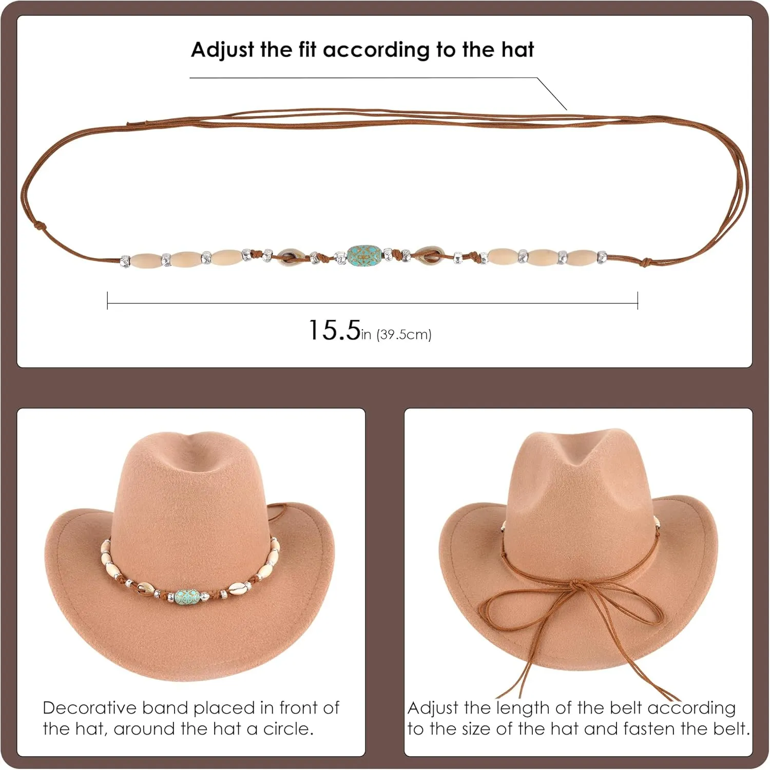 4 Pack Bling Rhinestone Cowboy Hat Bands, Adjustable Cowgirl Hat Belt, Cowboy Hatband Hat Jewelry for Women Men