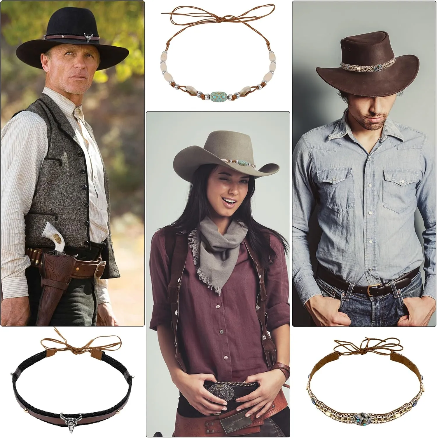 4 Pack Bling Rhinestone Cowboy Hat Bands, Adjustable Cowgirl Hat Belt, Cowboy Hatband Hat Jewelry for Women Men