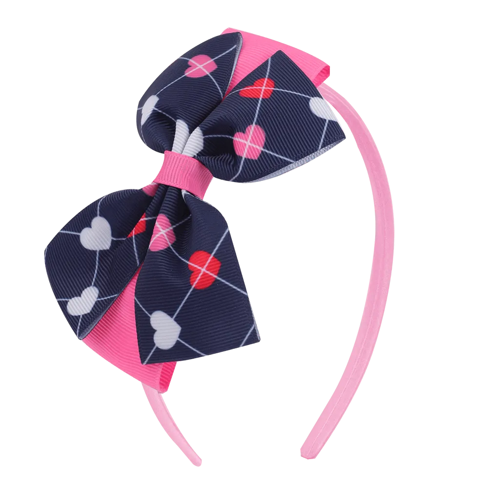 50Pcs Love Heart Print Bow Girl Hair Bands
