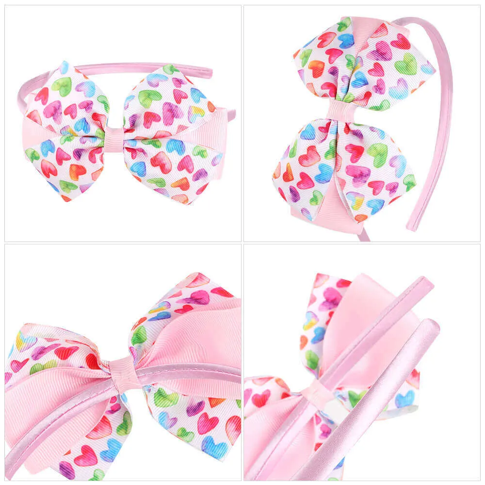 50Pcs Love Heart Print Bow Girl Hair Bands