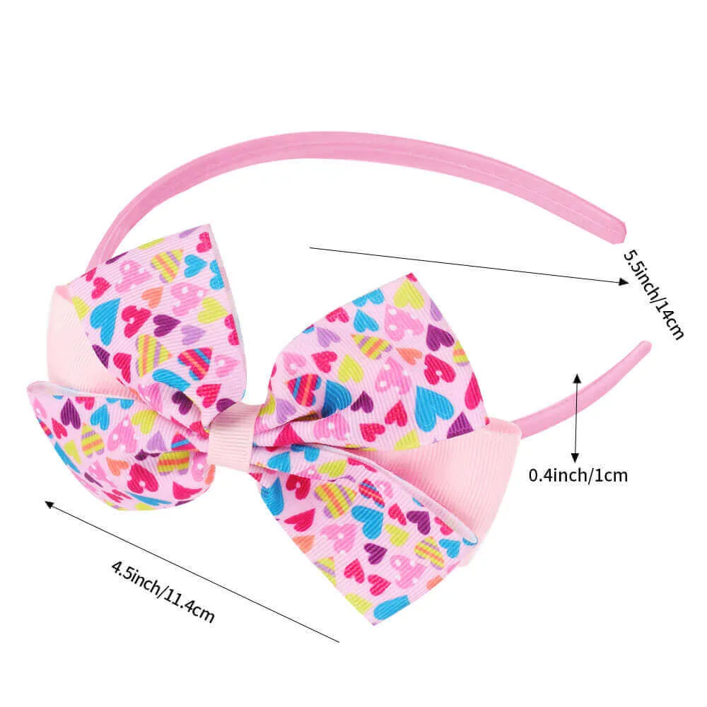 50Pcs Love Heart Print Bow Girl Hair Bands