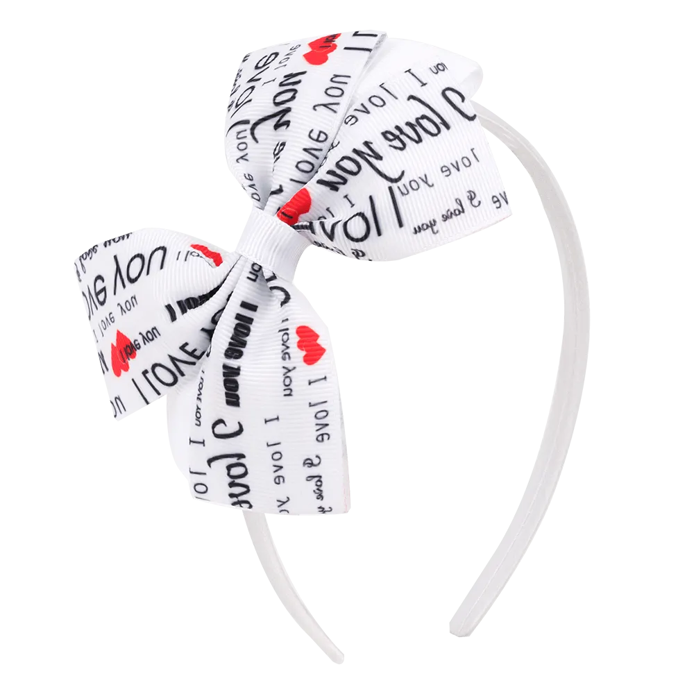 50Pcs Love Heart Print Bow Girl Hair Bands