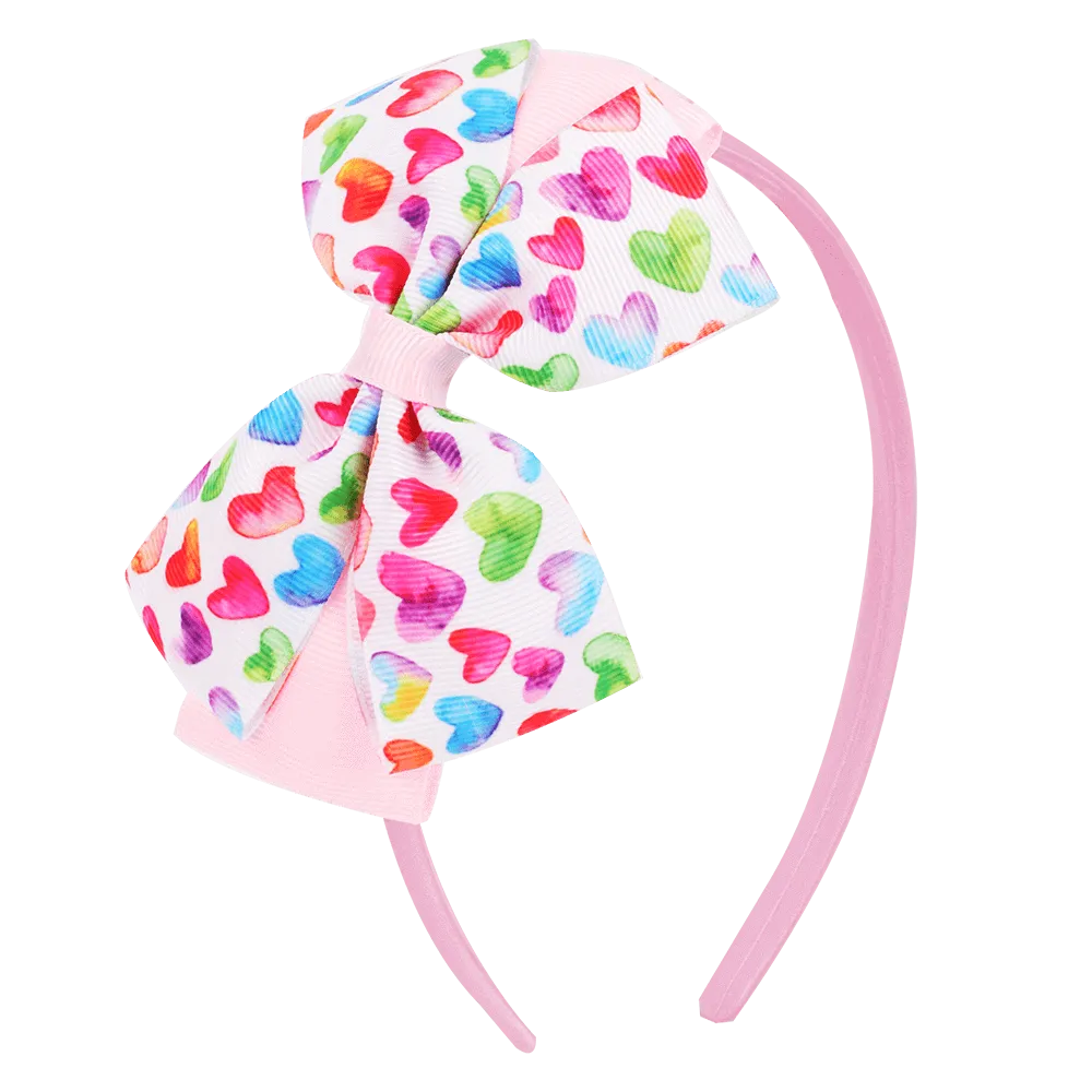 50Pcs Love Heart Print Bow Girl Hair Bands