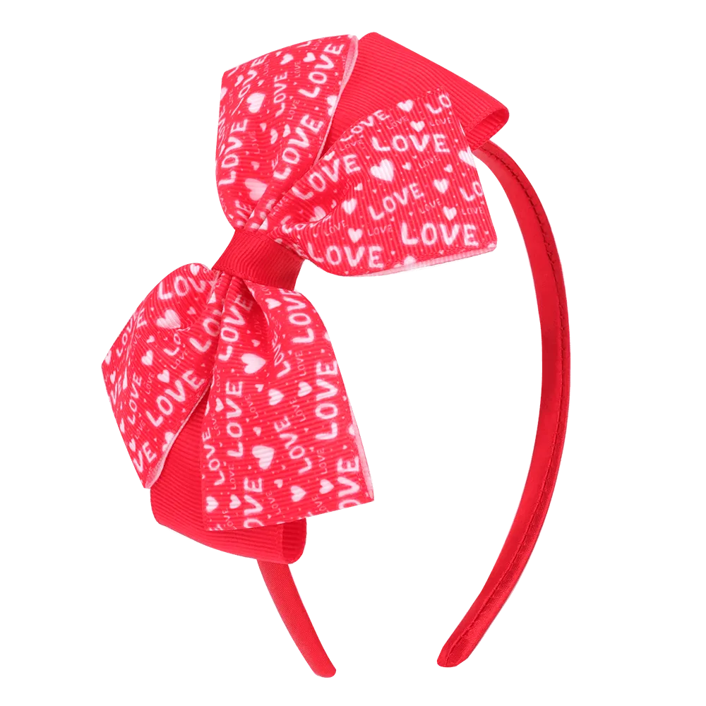 50Pcs Love Heart Print Bow Girl Hair Bands