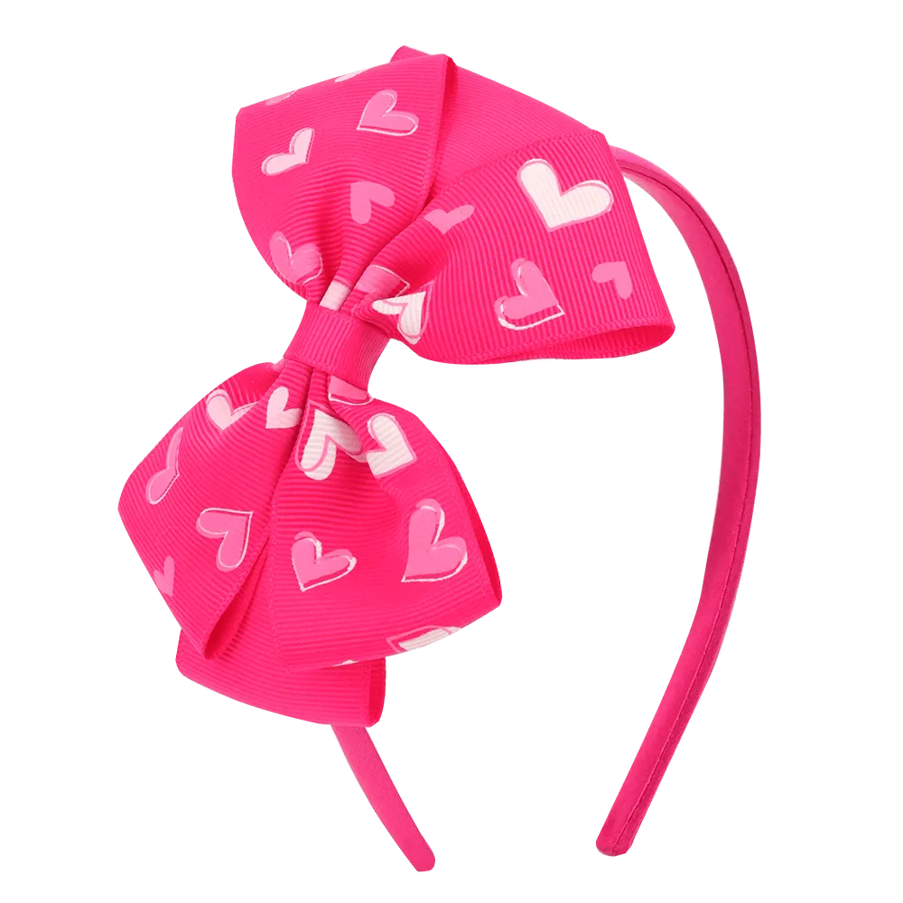 50Pcs Love Heart Print Bow Girl Hair Bands