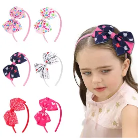 50Pcs Love Heart Print Bow Girl Hair Bands