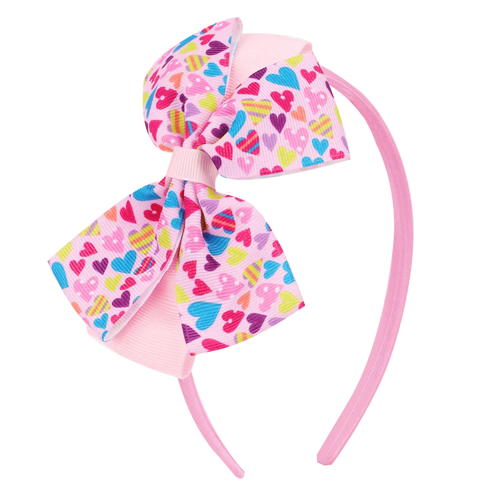 50Pcs Love Heart Print Bow Girl Hair Bands