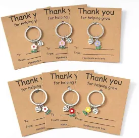 6Pcs Teacher Appreciation Keychain Gifts in Bulk - Thank You for Helping Me Grow Keychain Teacher Day Christmas Gifts