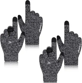 Achiou Winter Gloves for Men Women, 2 Pairs Touch Screen Texting Warm Running Gloves Thermal Soft Knit Lining, Elastic Cuff