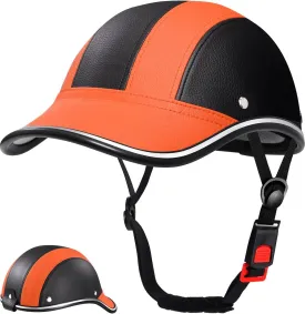Adult Baseball Cap Helmet - Urban Style PU Retro Leather Hat for Golf, Low Profile Urban Commute Helmet for Men & Women