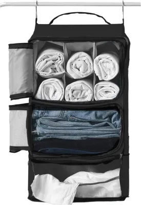 Artos Hanging Portable Luggage Suitcase Carry On Closet Shelving Organizer w/Hooks| for Travel, Camper, RV |Packing Cube(Black)