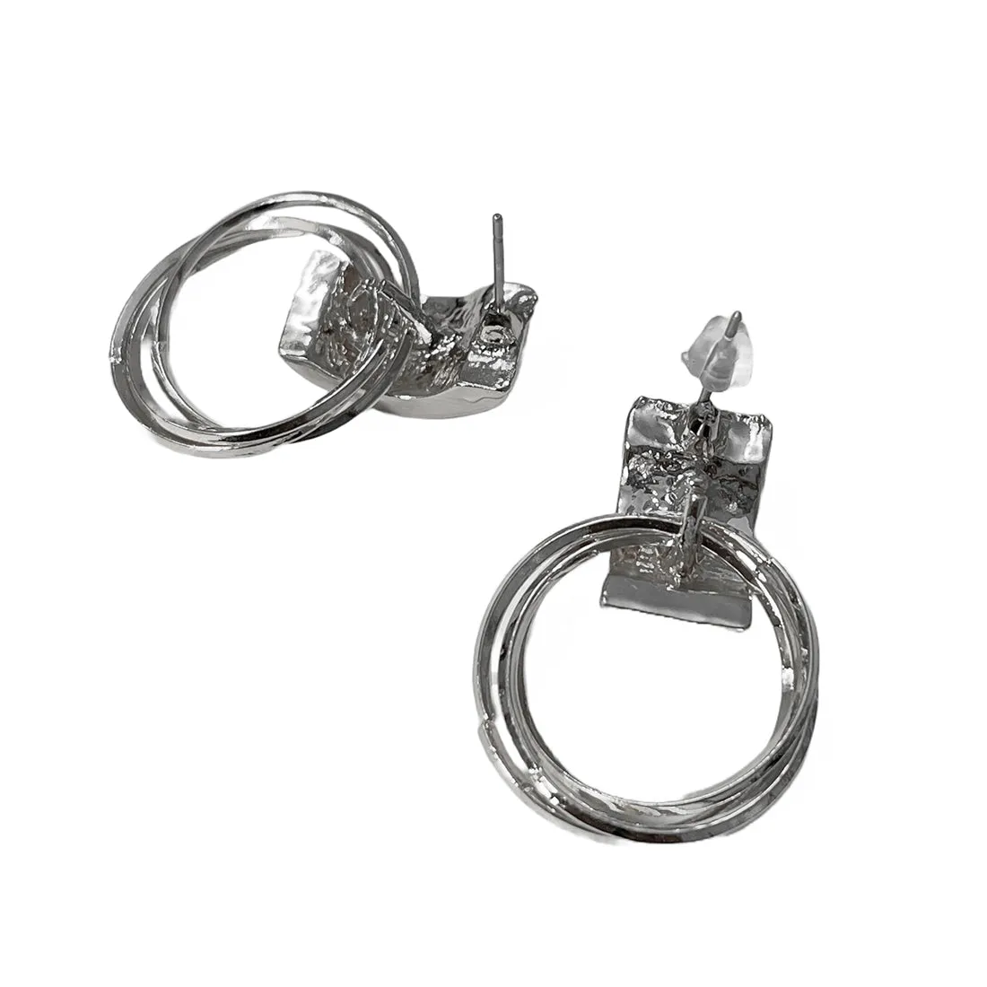 Ayesha Contemporary White Stone Stud Bar & Silver-Toned Metallic Circular Drop Earrings