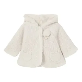 Beige Pom Knit Hooded Coat