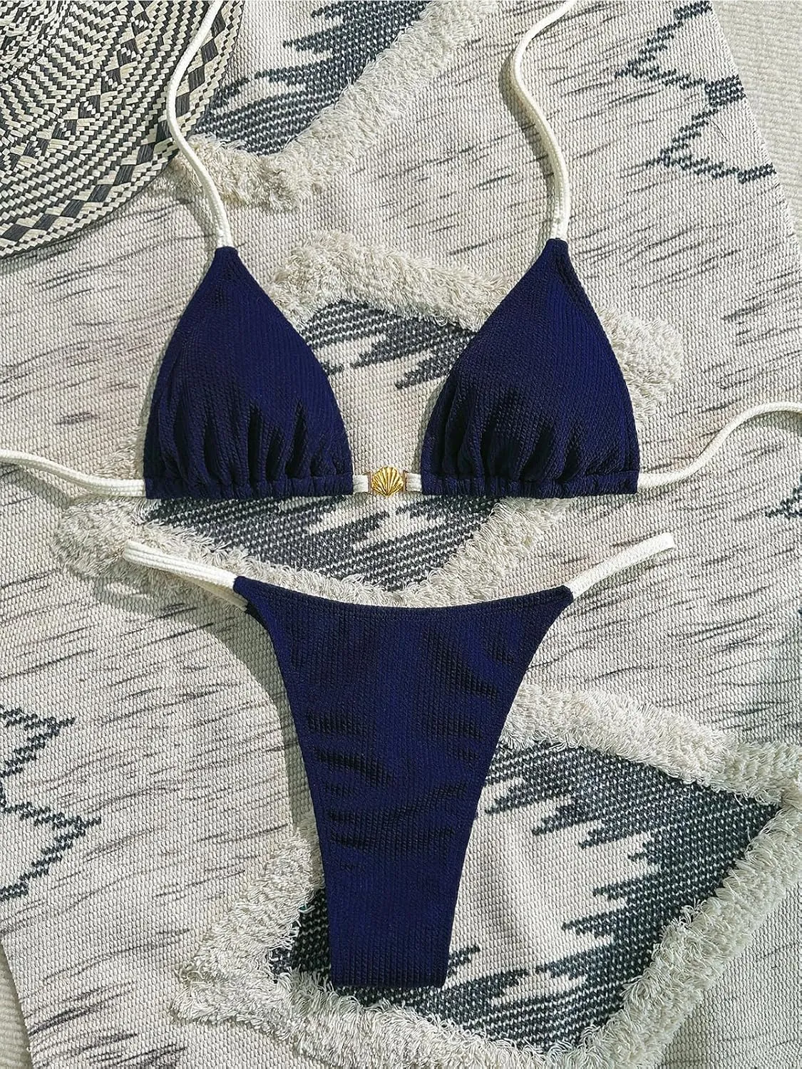 BIKINX Triangle Bikini Sets for Women Seashell Halter Swimsuit Tie Back Two Piece Bathing Suit String Swimwear