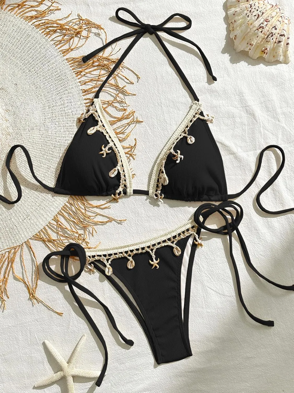 BIKINX Triangle Bikini Sets for Women Seashell Halter Swimsuit Tie Back Two Piece Bathing Suit String Swimwear