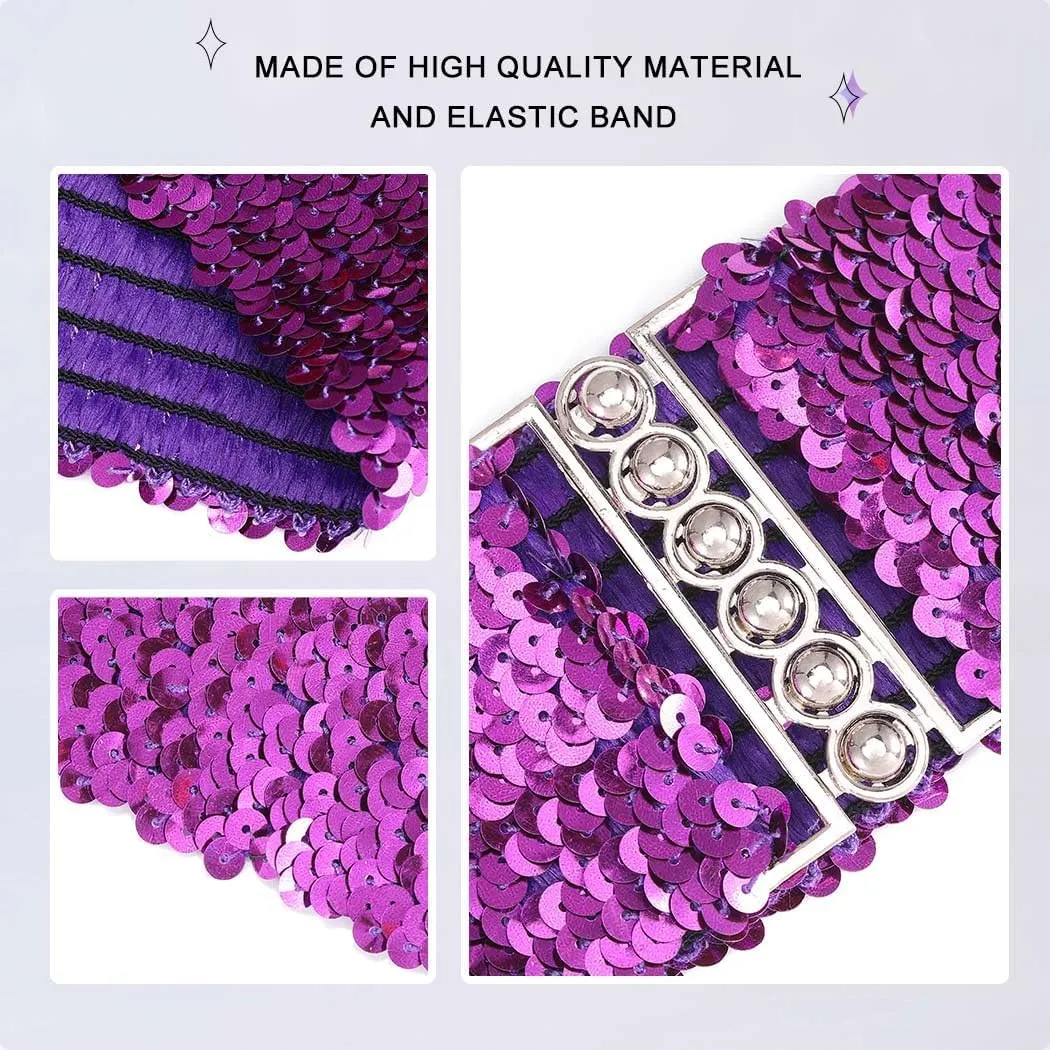 BODIY Women Stretch Wide Waist Belt Sequin Elastic Dress Belts Sparkly Waistband Cinch Belt