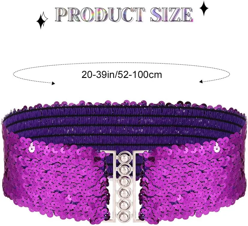 BODIY Women Stretch Wide Waist Belt Sequin Elastic Dress Belts Sparkly Waistband Cinch Belt