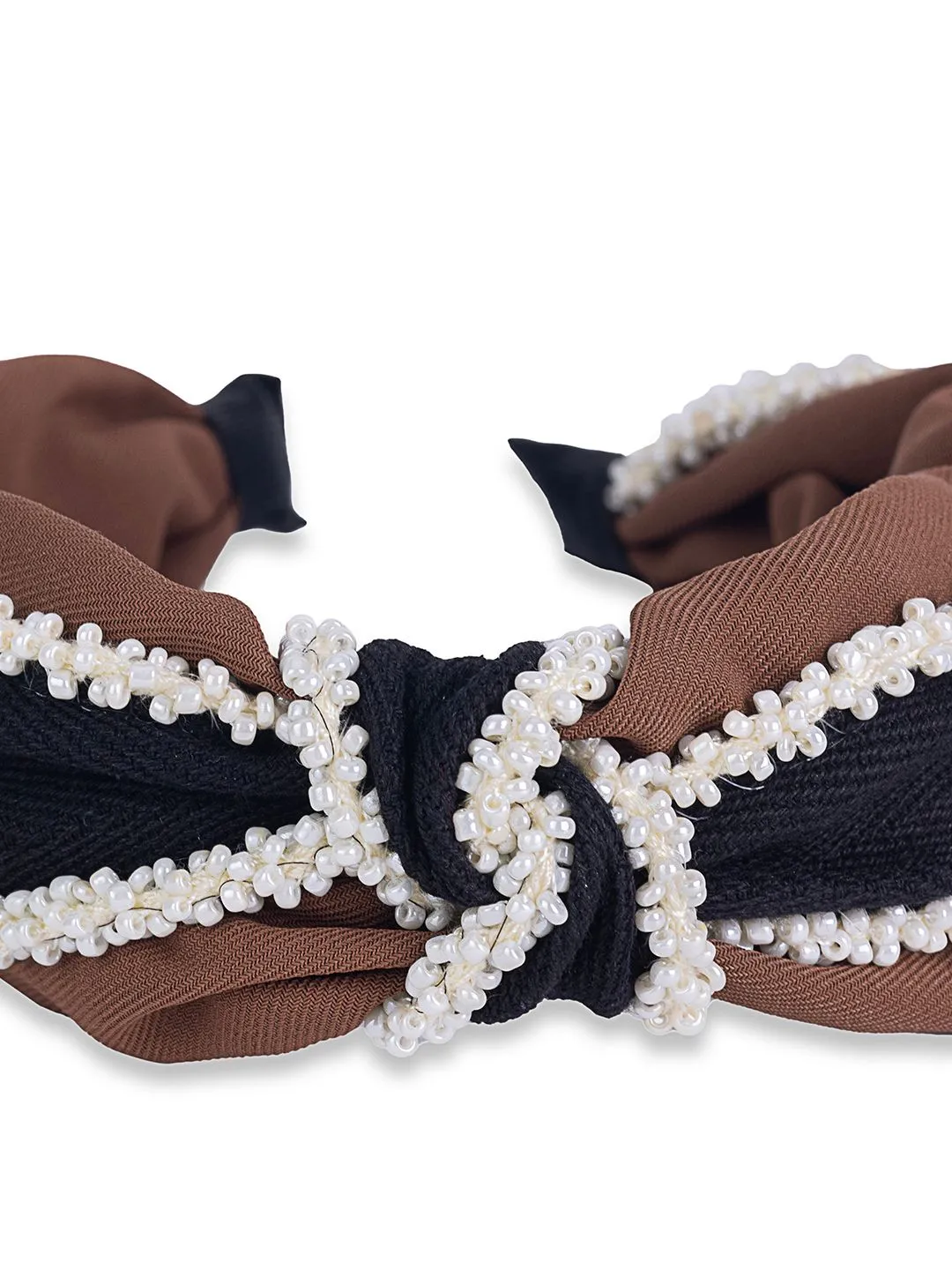 Brown Fabric & Pearls Modest Pearl Headband