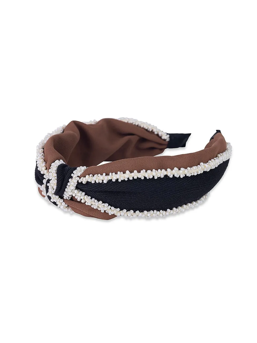 Brown Fabric & Pearls Modest Pearl Headband