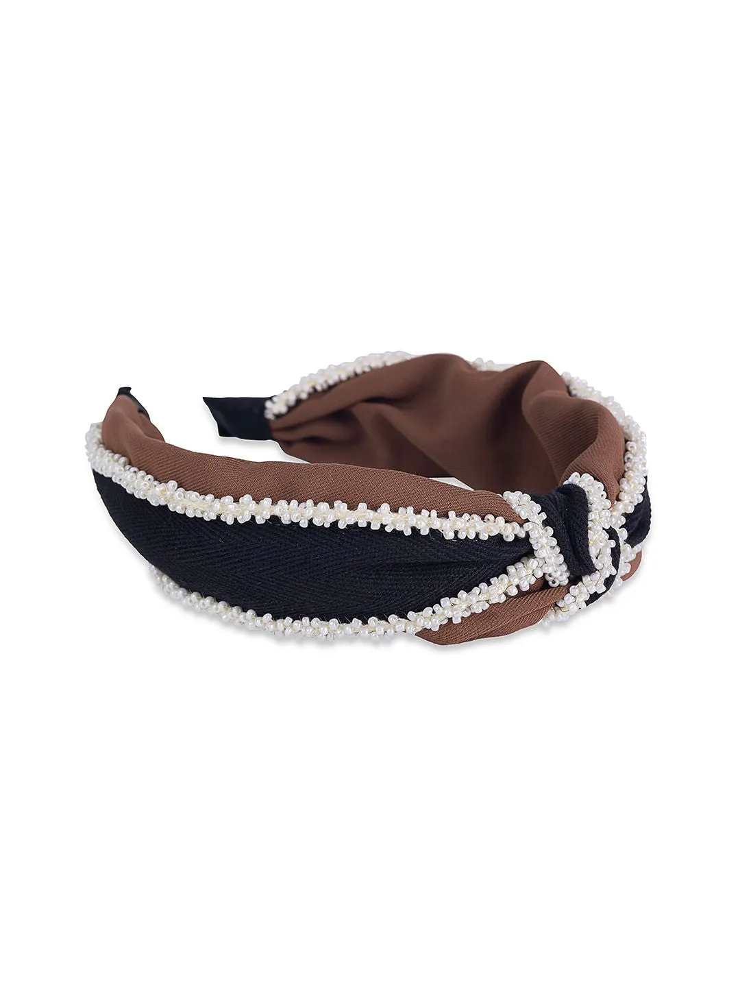 Brown Fabric & Pearls Modest Pearl Headband