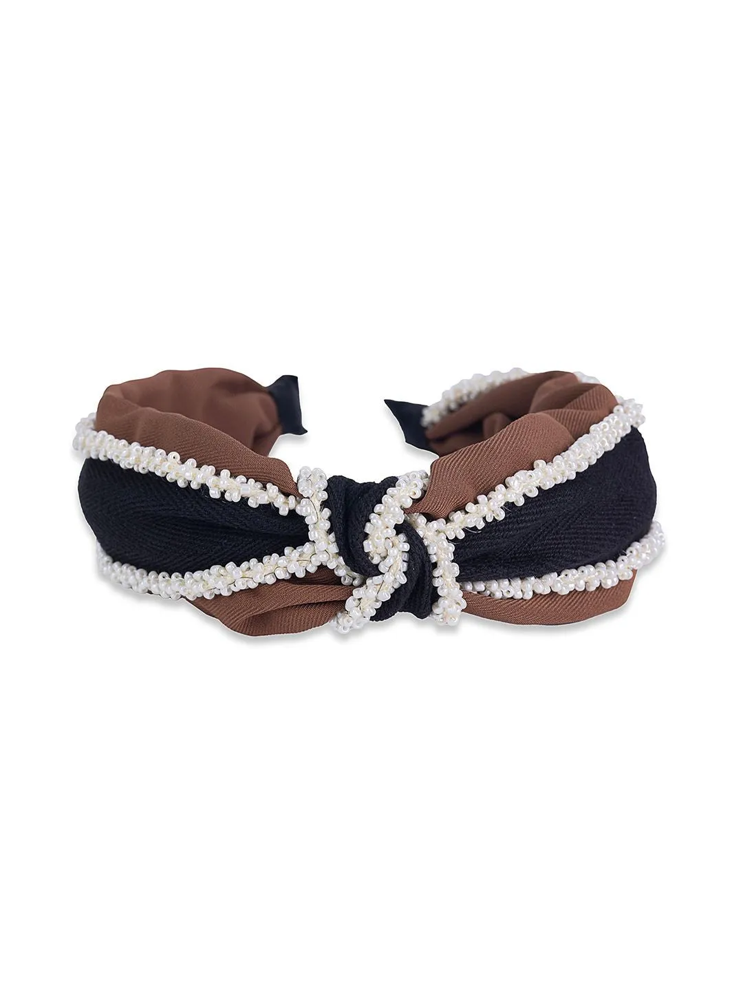 Brown Fabric & Pearls Modest Pearl Headband