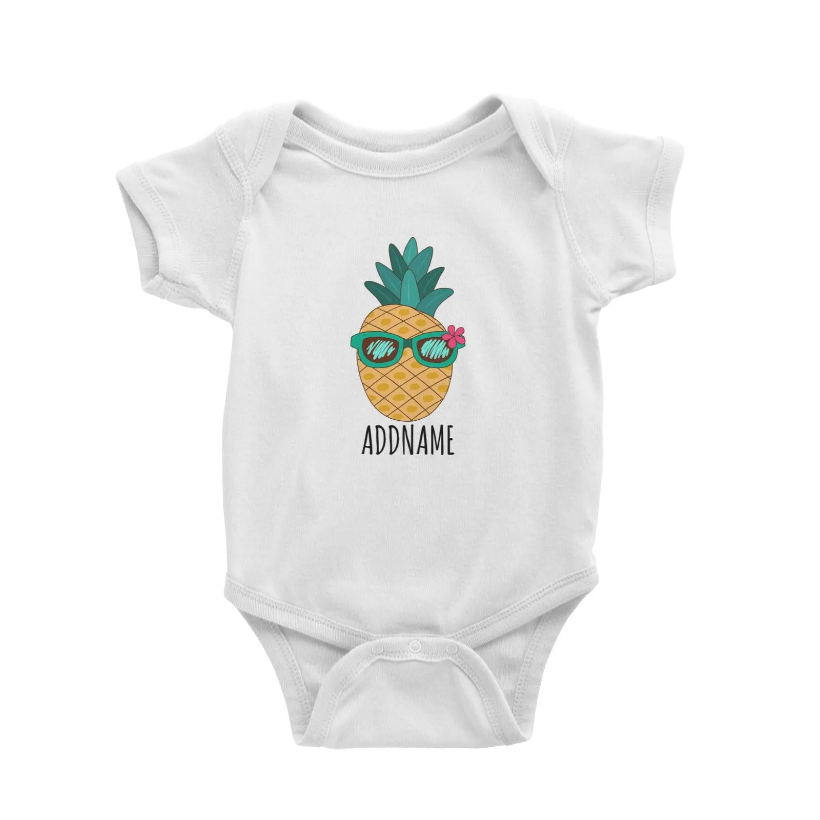 Cartoon Cool Green Sunglasses Pineapple White White Baby Romper