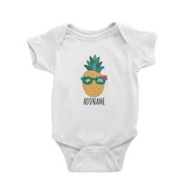 Cartoon Cool Green Sunglasses Pineapple White White Baby Romper