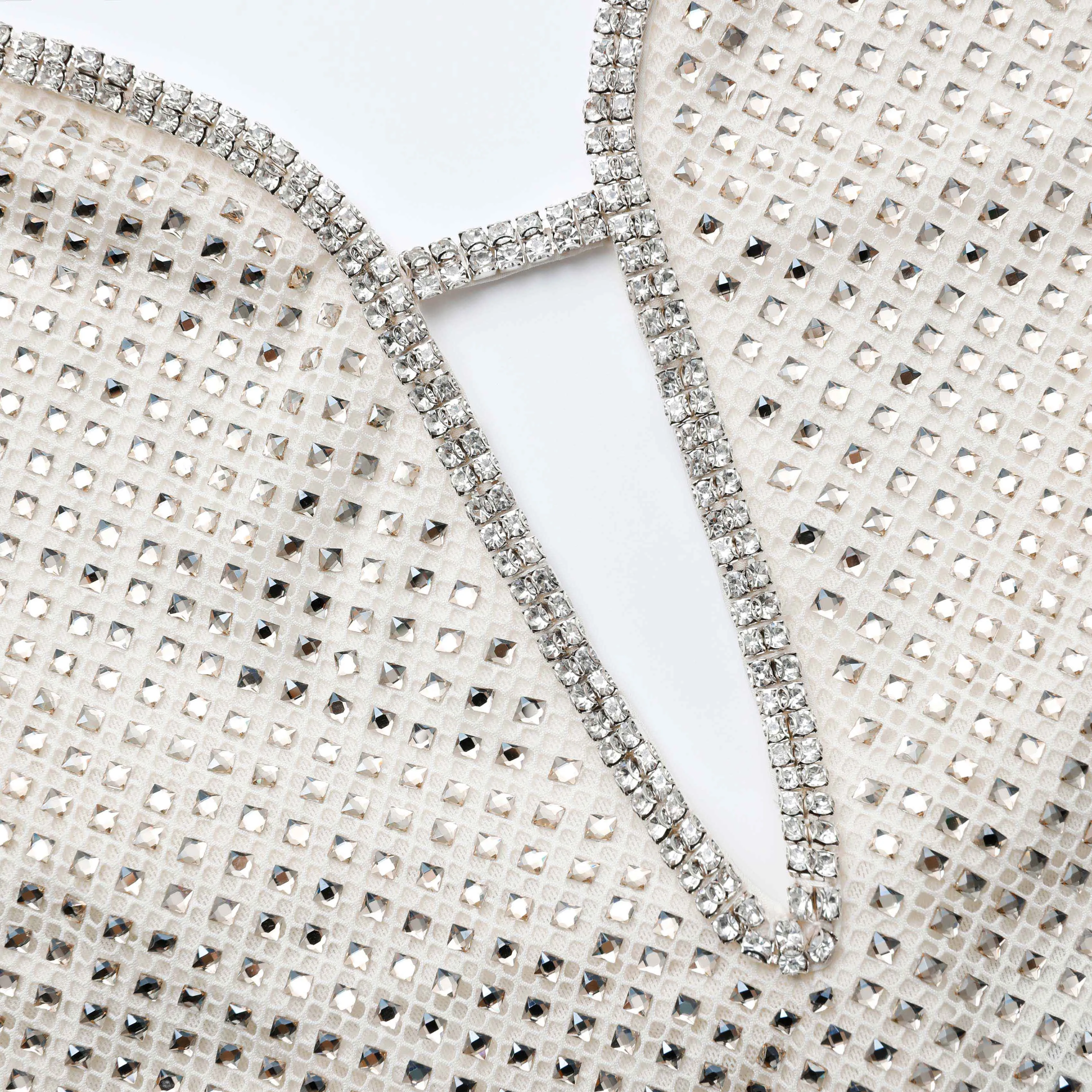 Cream Square Rhinestone Fishnet Maxi Dress