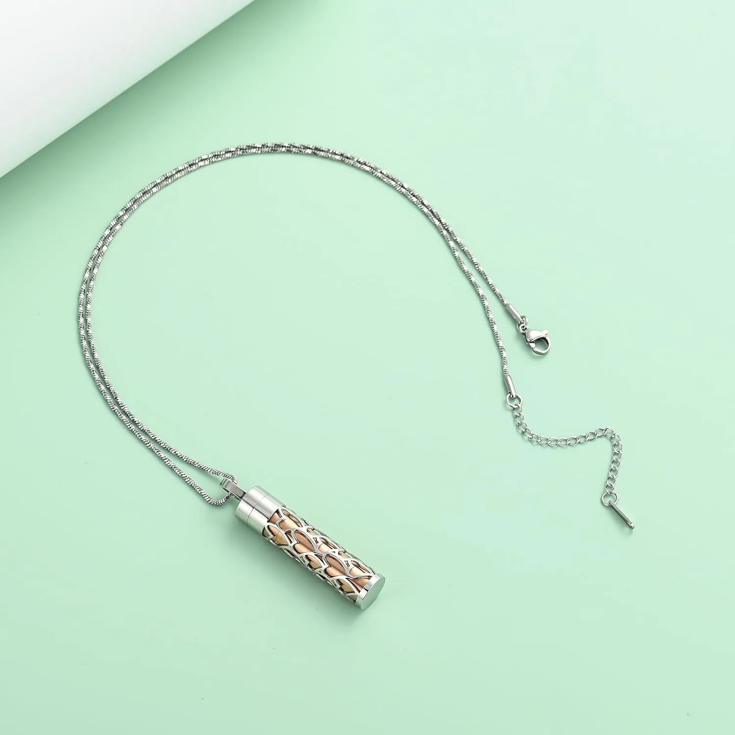 Cylinder Bar Memorial Ashes Necklaces Cremation Jewelry Hollow-Heart and Heart Stainless Steel Urn Necklace for Ashes Keepsake Pendant with Men Women Gifts