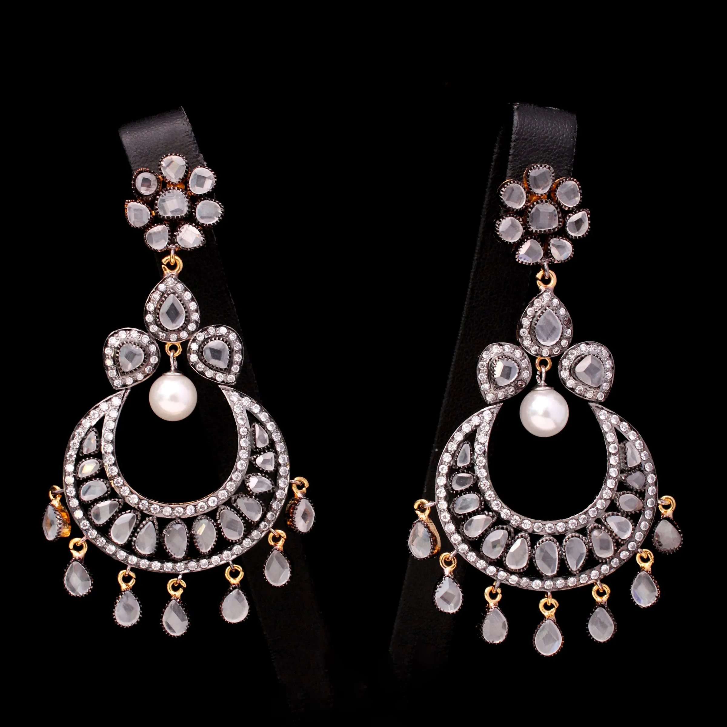 Earrings with Polkies and Pearls