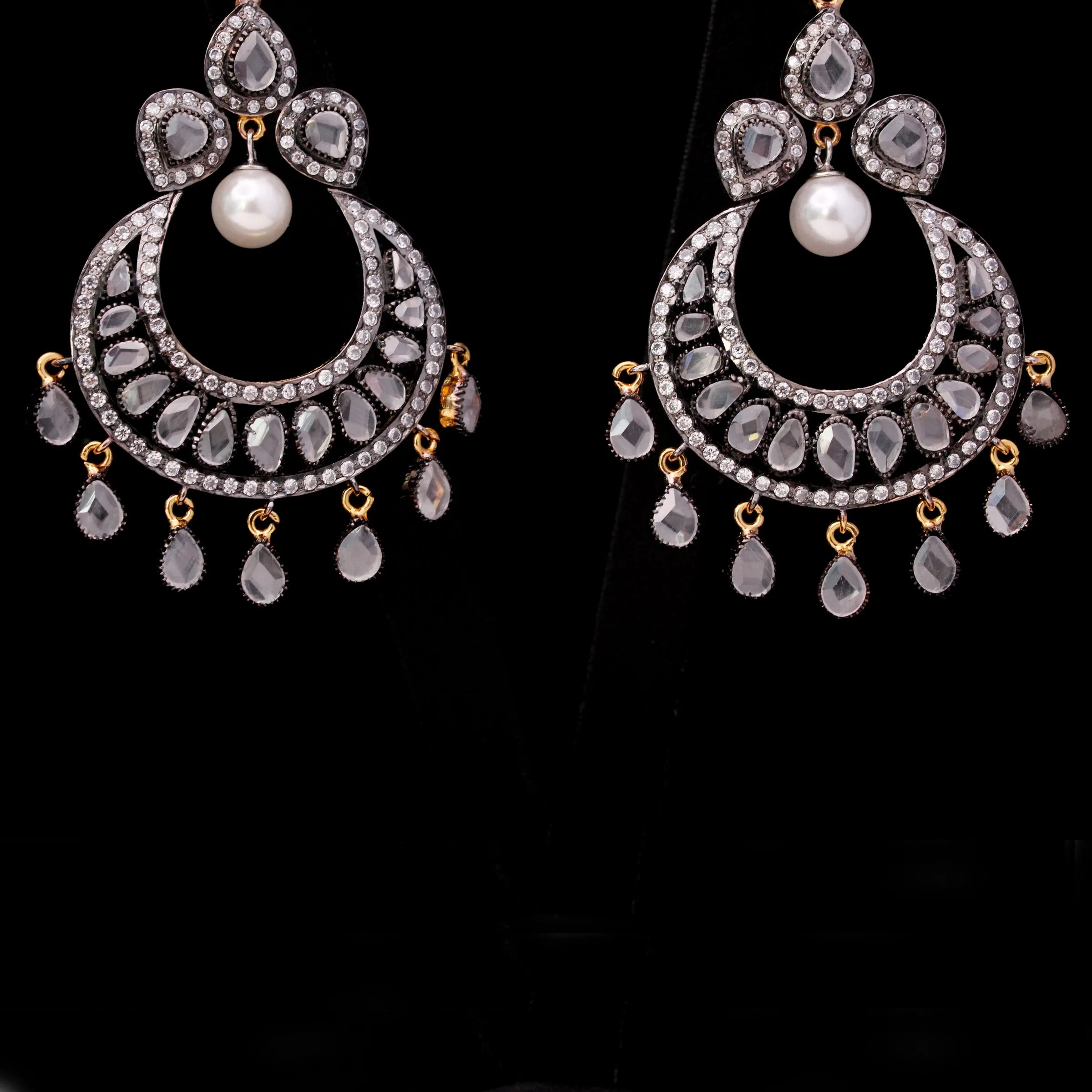 Earrings with Polkies and Pearls