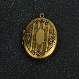 Engraved Oval Antique Gold Locket, Antique Brass, pack of 2