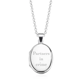 Engraved Silver Oval Locket Necklace