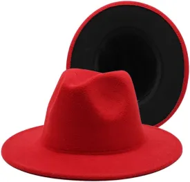 European And American Two Colors Hats Autumn And Winter Woolen Felt Hats Double Sided National Style Jazz Hats Contrast Color Felt Hats Fengyan Cowboy Hats ( Color : Outer red black , Size : 56-58cm )