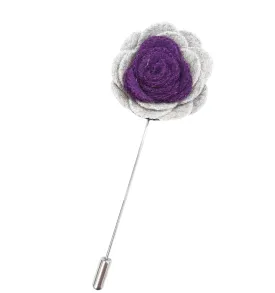 Felt Rose Lapel Pin, Grey and Purple