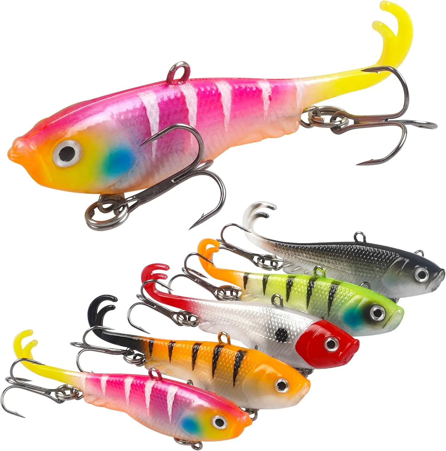 Fishing Pre-Rigged Swimbaits Kit, VIB Lure Saltwater Freshwater Lipless Crankbait with Treble Hooks for Bass Trout Catfish Pike Walleye