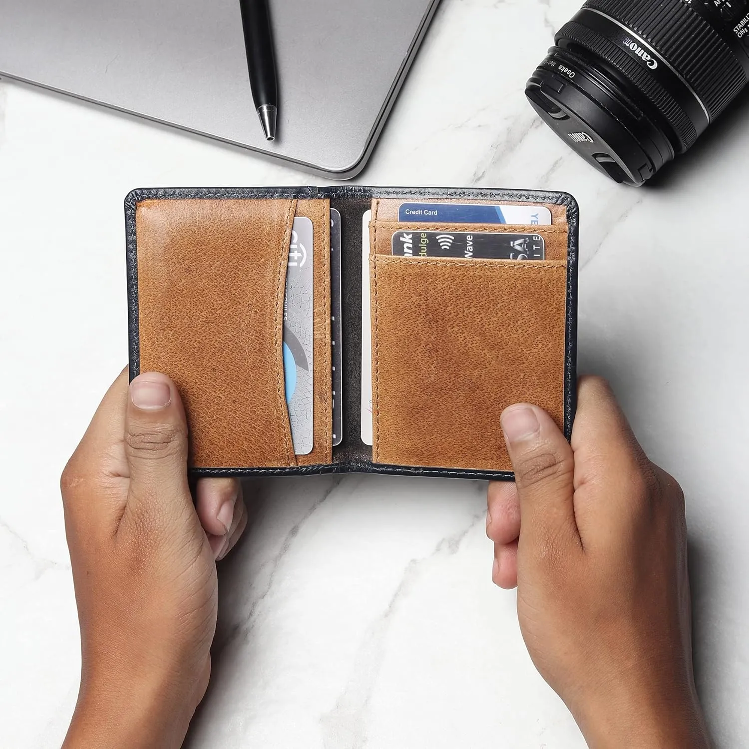 FOXHACKLE Leather Credit Card Holder Wallet for Men and Women, Thin Bifold RFID Blocking Wallet, Slim Front Pocket Minimalist Wallet, Small Card Case