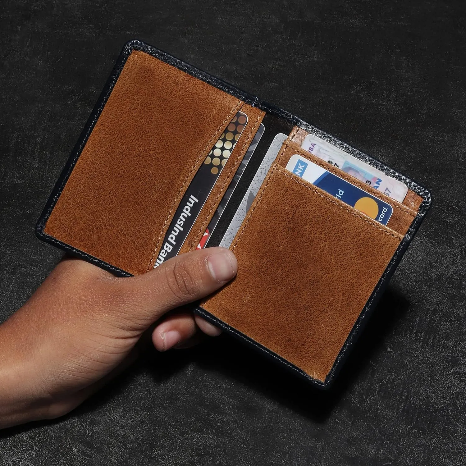 FOXHACKLE Leather Credit Card Holder Wallet for Men and Women, Thin Bifold RFID Blocking Wallet, Slim Front Pocket Minimalist Wallet, Small Card Case