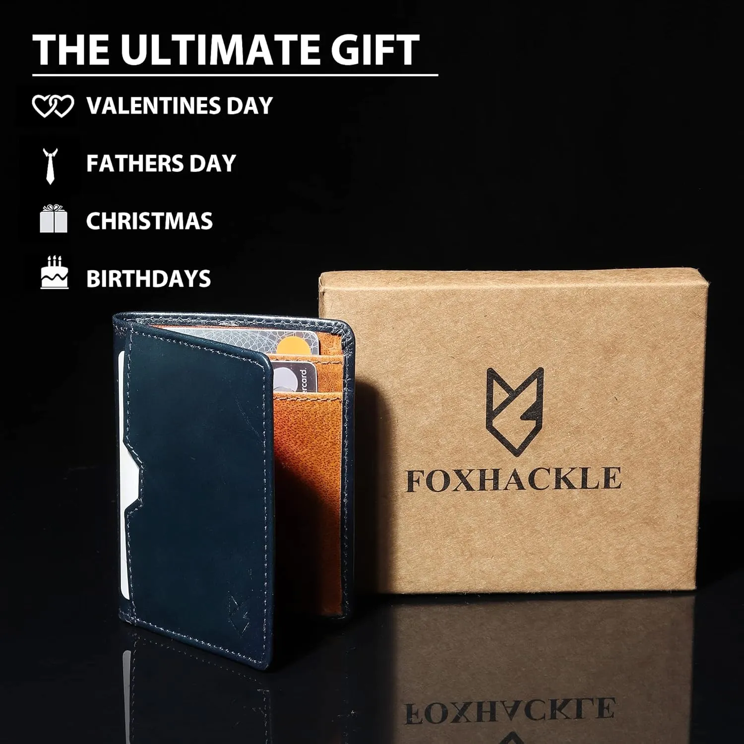 FOXHACKLE Leather Credit Card Holder Wallet for Men and Women, Thin Bifold RFID Blocking Wallet, Slim Front Pocket Minimalist Wallet, Small Card Case
