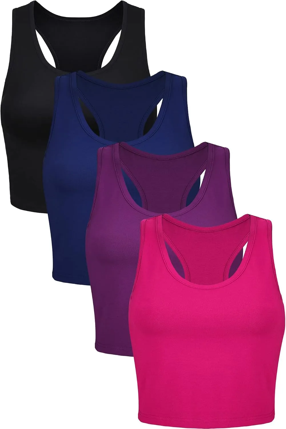 Geyoga 4 Pieces Basic Workout Crop Tank Tops Sleeveless Racerback Sport Tank Top for Women Yoga Running