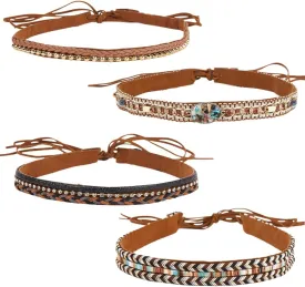 GORGECRAFT Cowboy Hat Bands Turquoise Ethnic Western Adjustable Traditional Hat Leather Belts Rural Classical Mexican Cowgirl Beaded Hatbands Replacement for Women Men Panama Fedora Braided 4 Styles