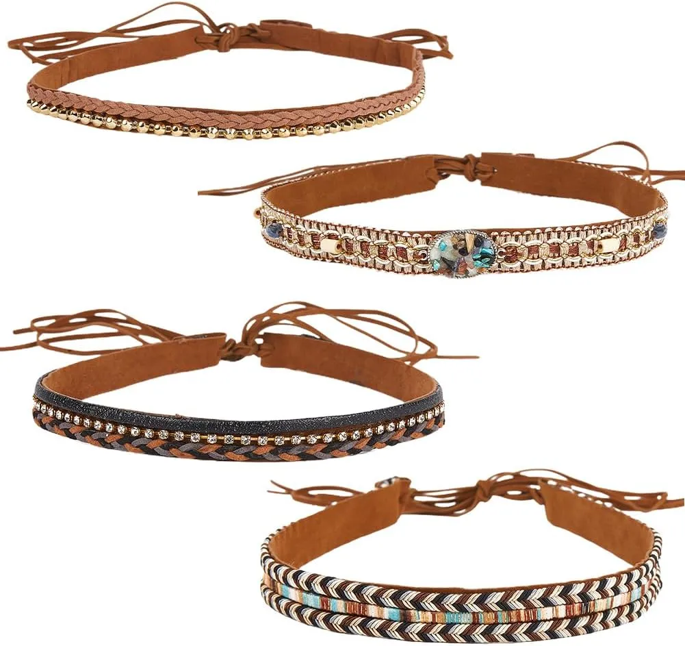 GORGECRAFT Cowboy Hat Bands Turquoise Ethnic Western Adjustable Traditional Hat Leather Belts Rural Classical Mexican Cowgirl Beaded Hatbands Replacement for Women Men Panama Fedora Braided 4 Styles