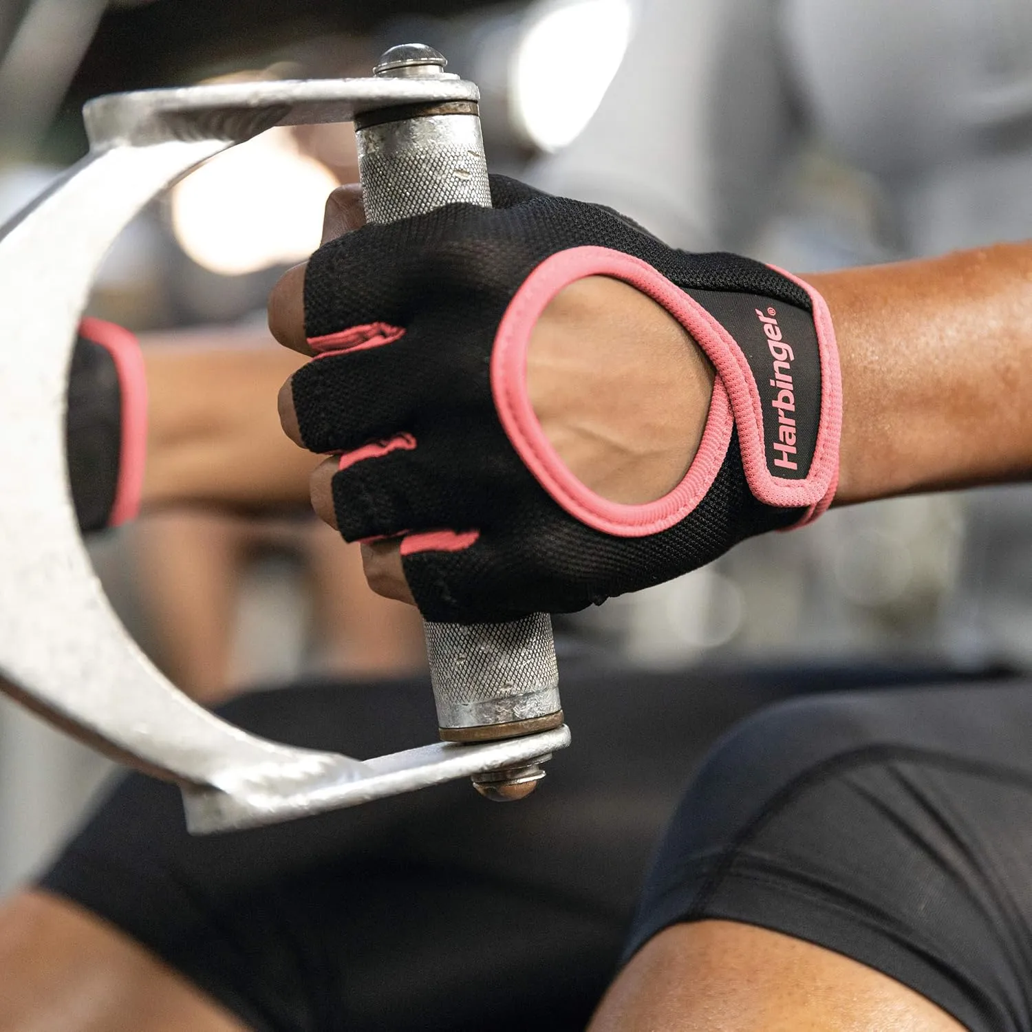 Harbinger Power Gloves, Womens (Black) - Double-Stitched, Genuine Leather Padded Palm & Reinforced Seams - Easy On/Off Wrist & Finger Pull Tabs - Adjustable Closure - Half-Finger, Breathable Design